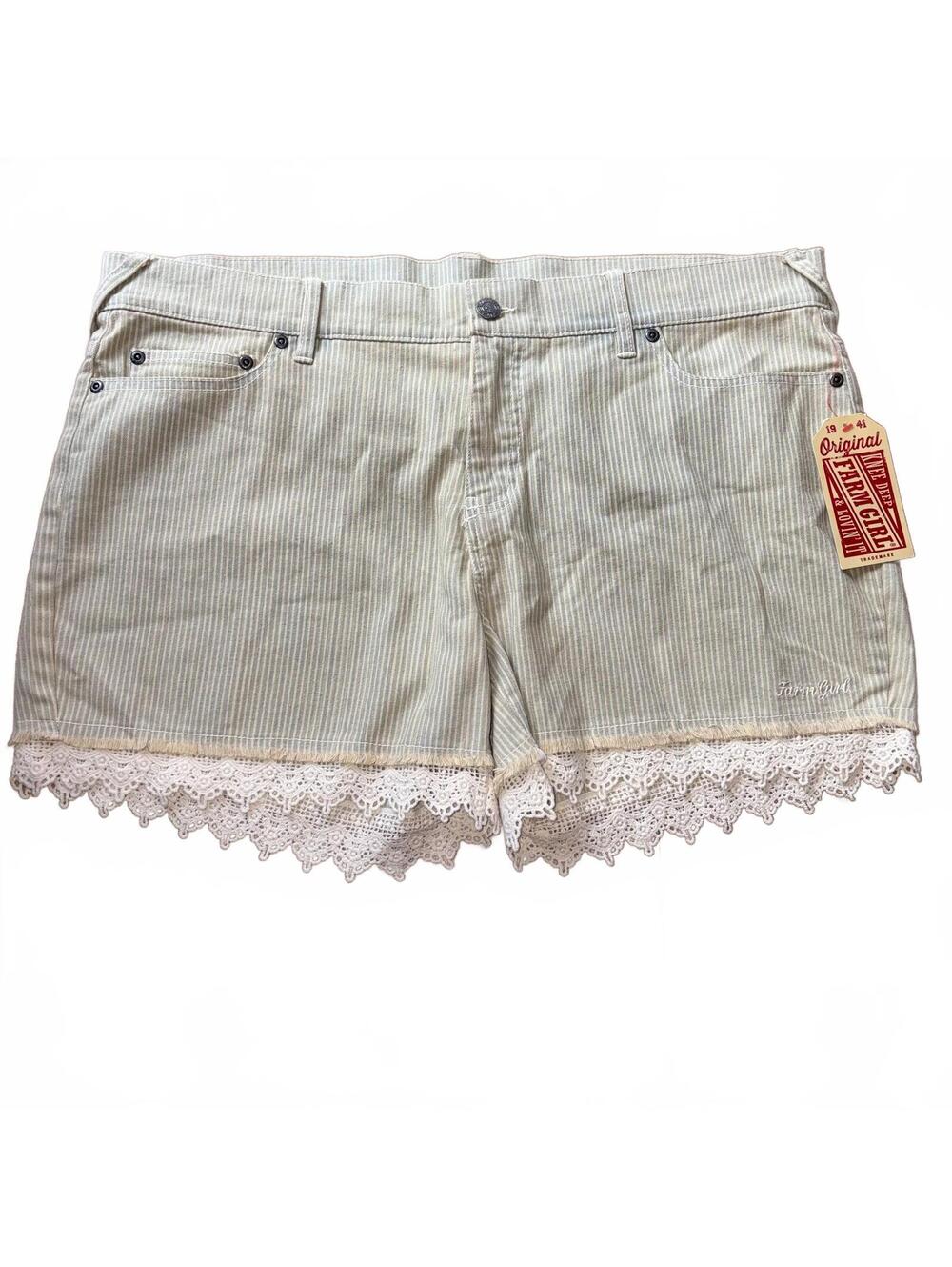 Farm Girl 1941 Striped Denim Shorts Lace Trim Women's Size 13 NWT Western Summer